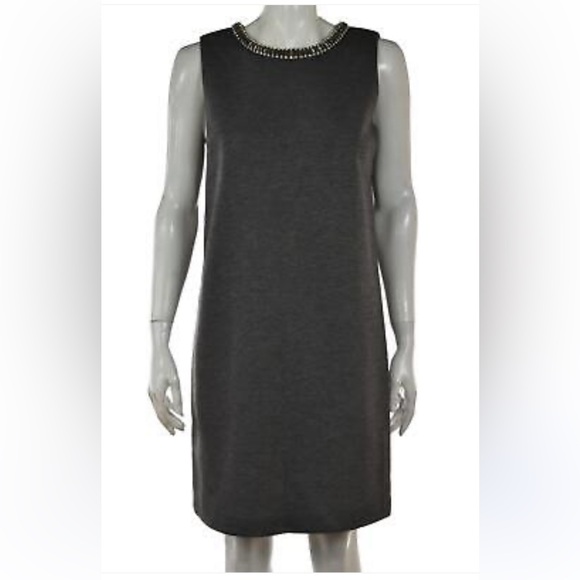 NWOT Cynthia Rowley Gray Embellished Neckline Shift Dress - Picture 2 of 9